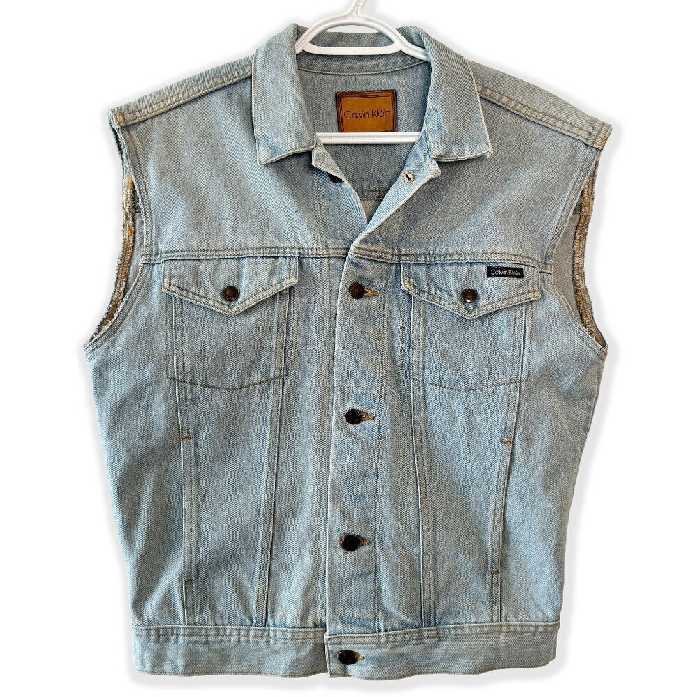 ***SOLD**Vintage Calvin Klein Denim Vest Light Wash | 90s Sleeveless Jean Jacket